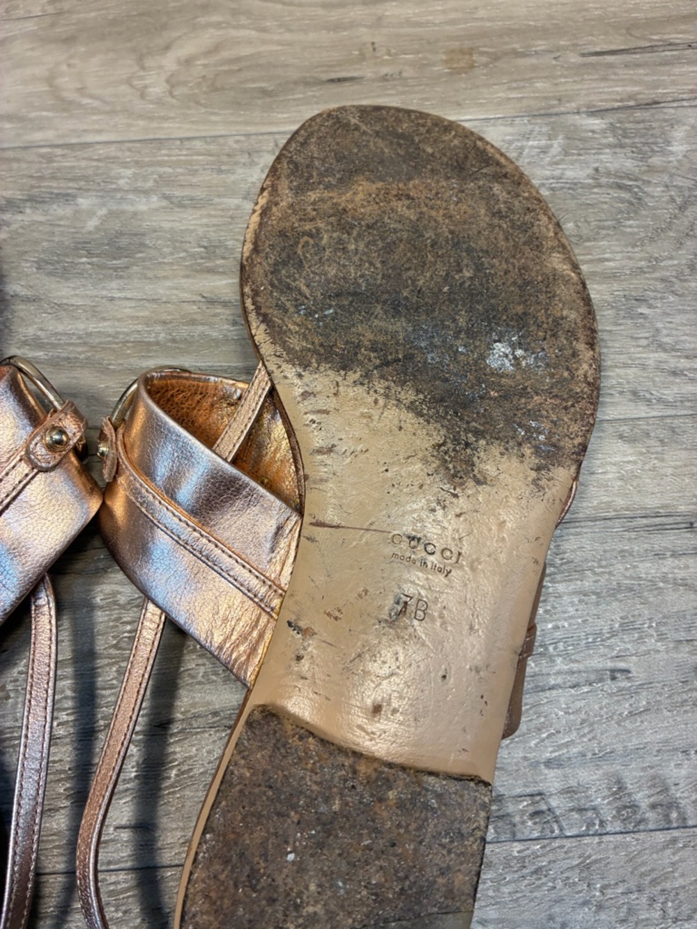 Gucci Italy Horsebit Thong Slingback Rose Gold Sandals - Picture 14 of 15